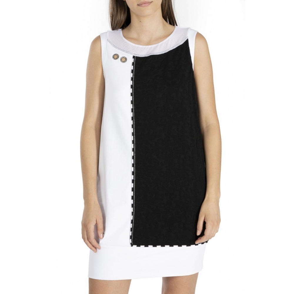 Elisa Cavaletti Colorblock Sleeveless Dress White Black Rhinestone Italy S